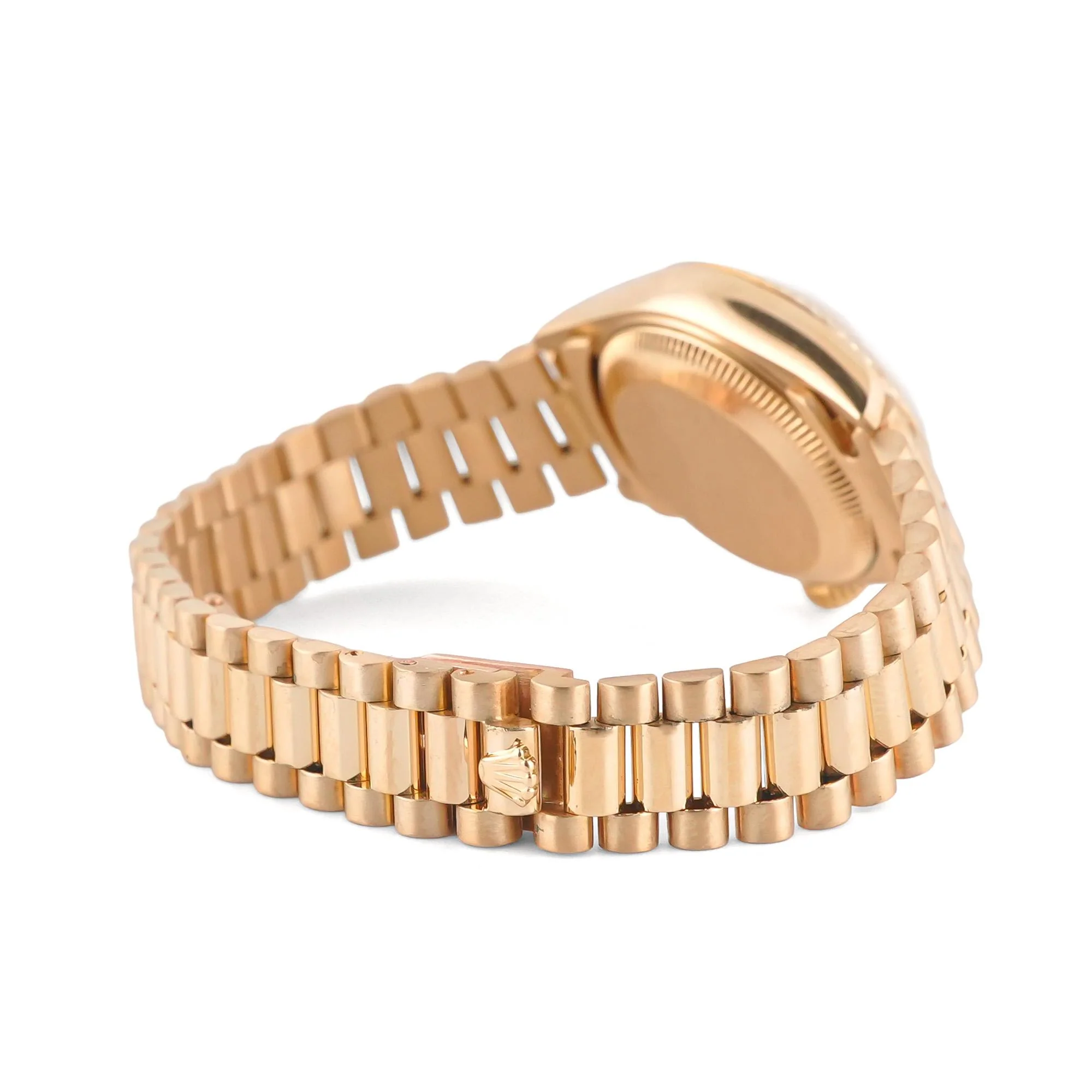 Rolex 69178 Lady-Datejust 26 mm 18K Yellow Gold Fluted Bezel Champagne Diamond Dial President Bracelet Box and Papers 1986 - Image 6