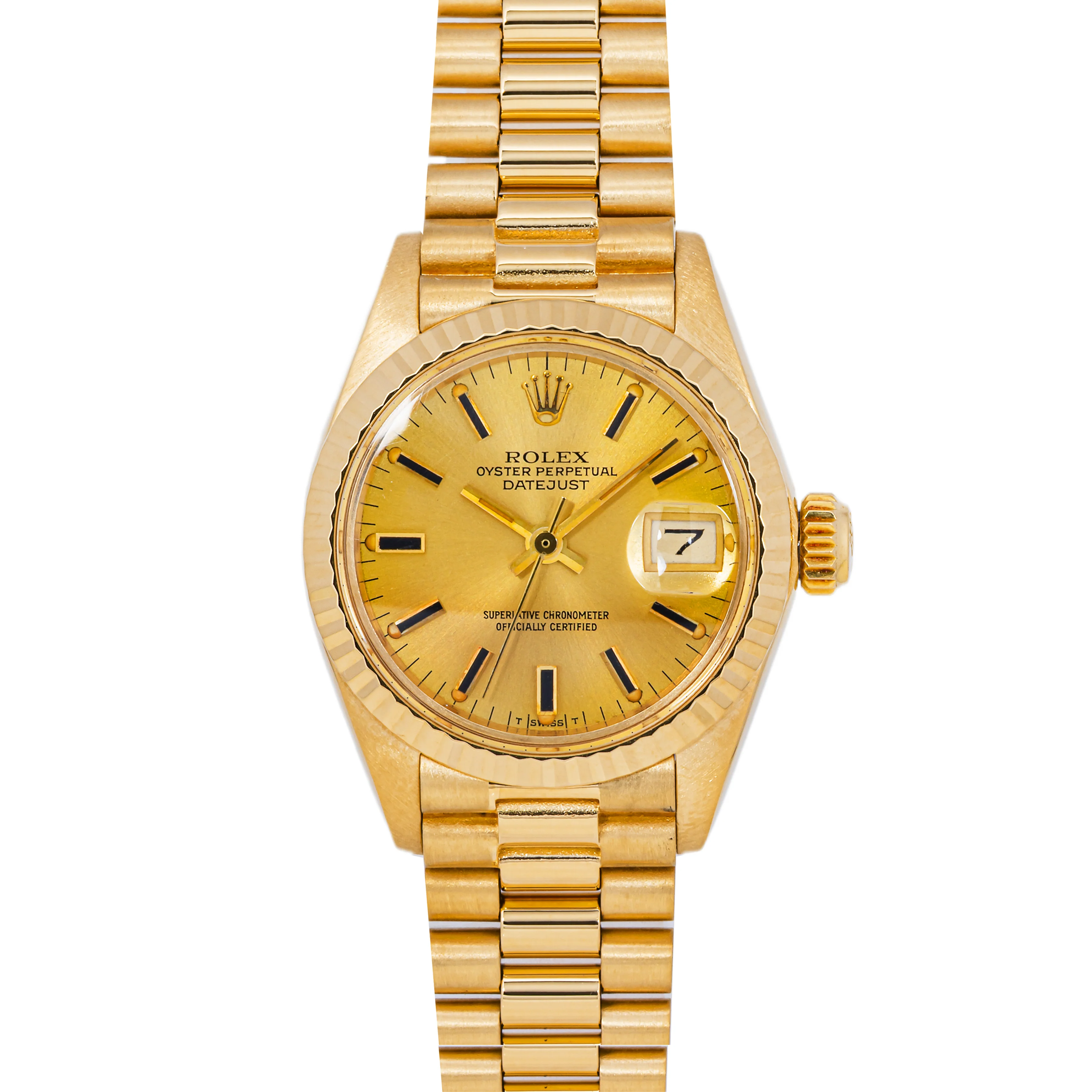 Rolex 6917 Lady-Datejust 26 mm Champagne Stick Dial President Bracelet Box and Papers 1982