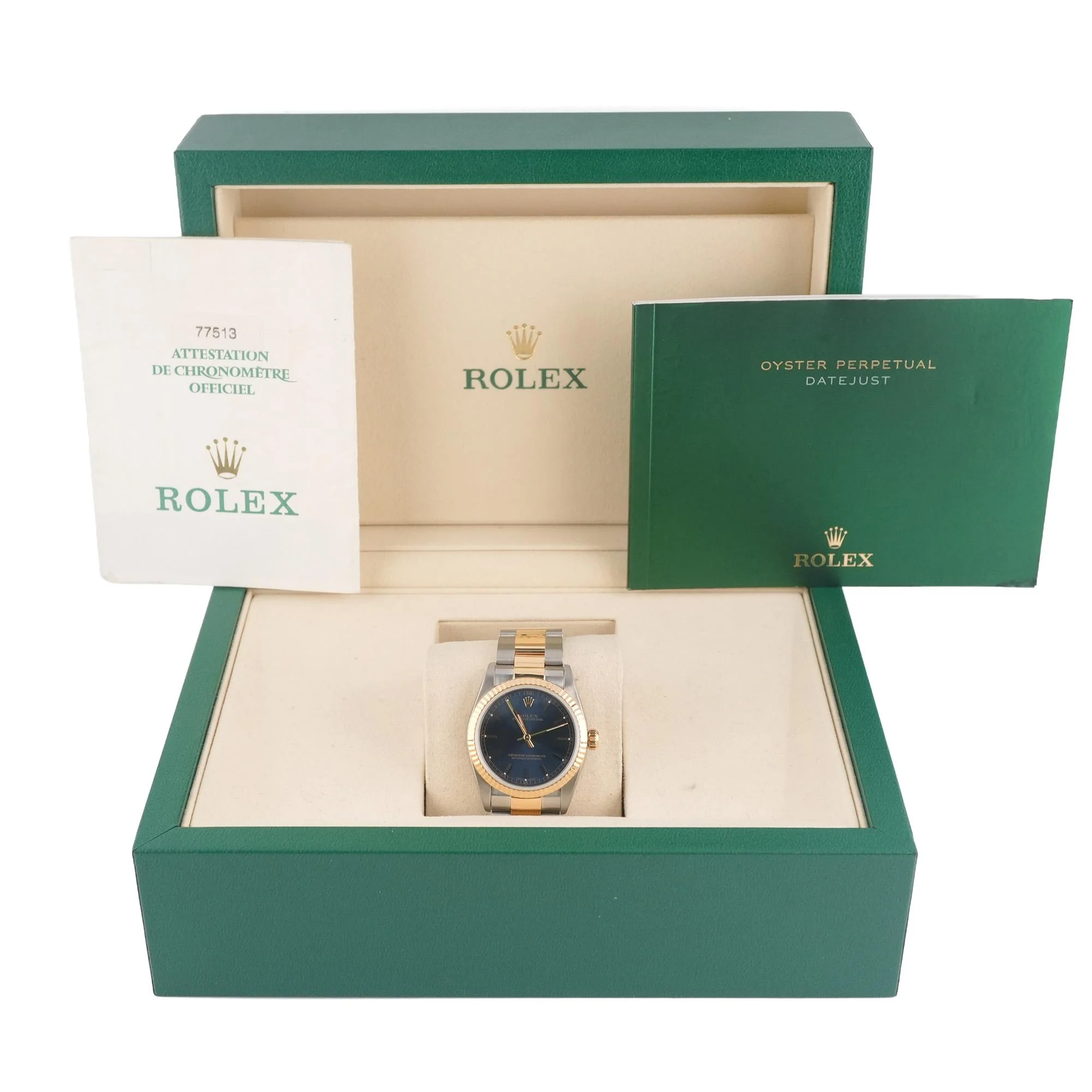 Rolex 77513 Datejust 31 mm Fluted Bezel Blue Index Dial Oyster Bracelet Box and Papers 2008 - Image 2
