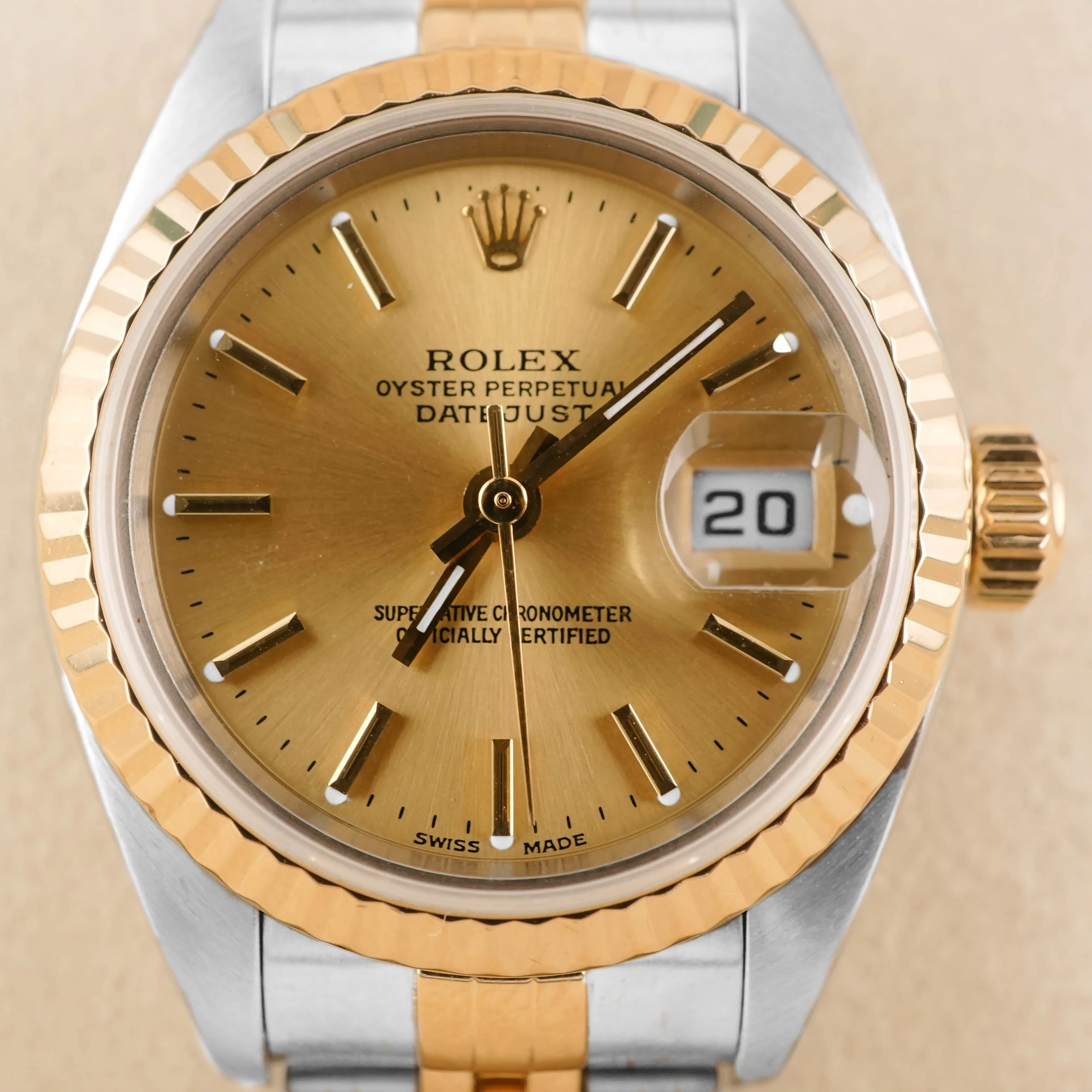 Rolex 79173 Lady-Datejust 26 mm Fluted Bezel Champagne Index Dial Jubilee Bracelet Box 2001 - Image 3