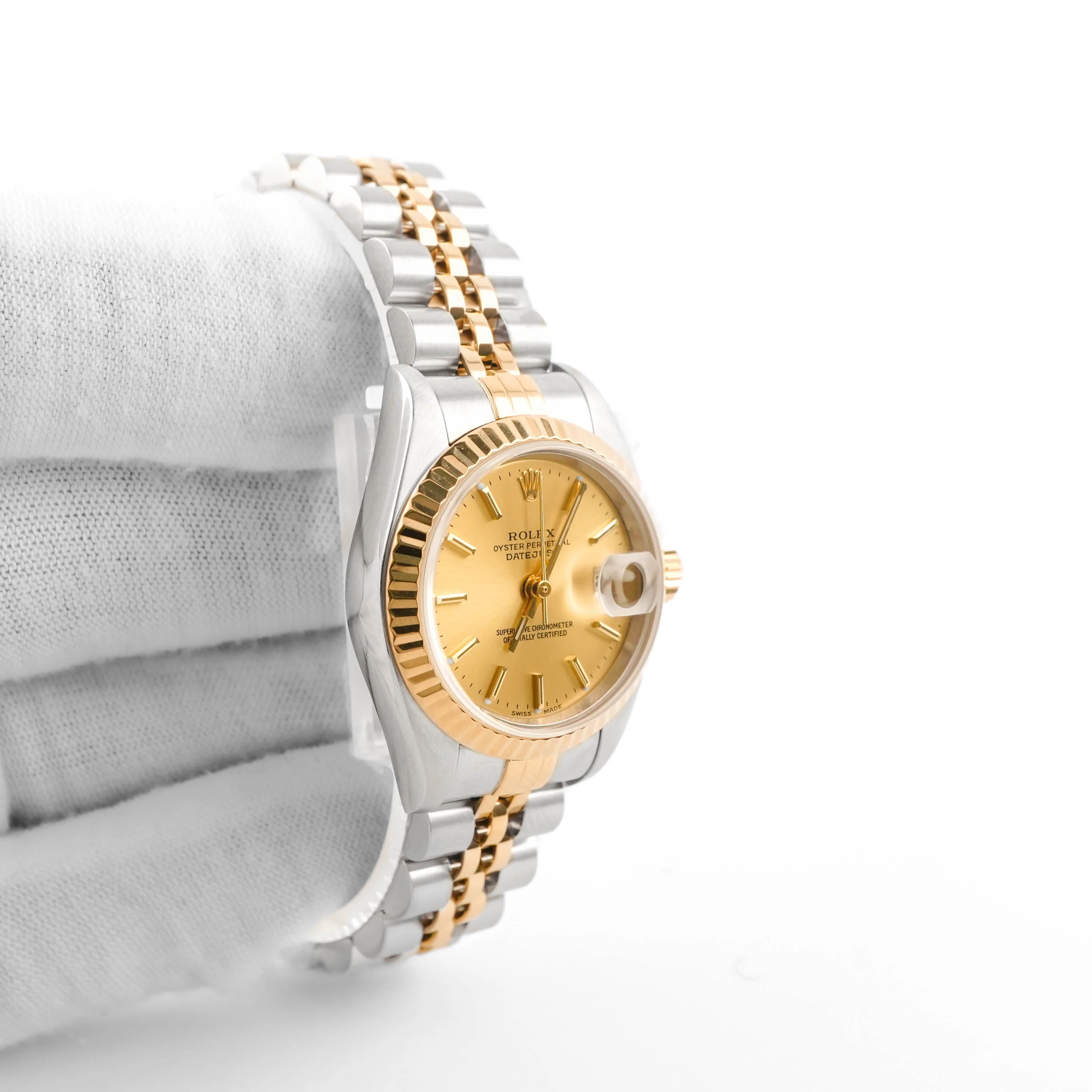Rolex 79173 Lady-Datejust 26 mm Fluted Bezel Champagne Index Dial Jubilee Bracelet Box 2001 - Image 4