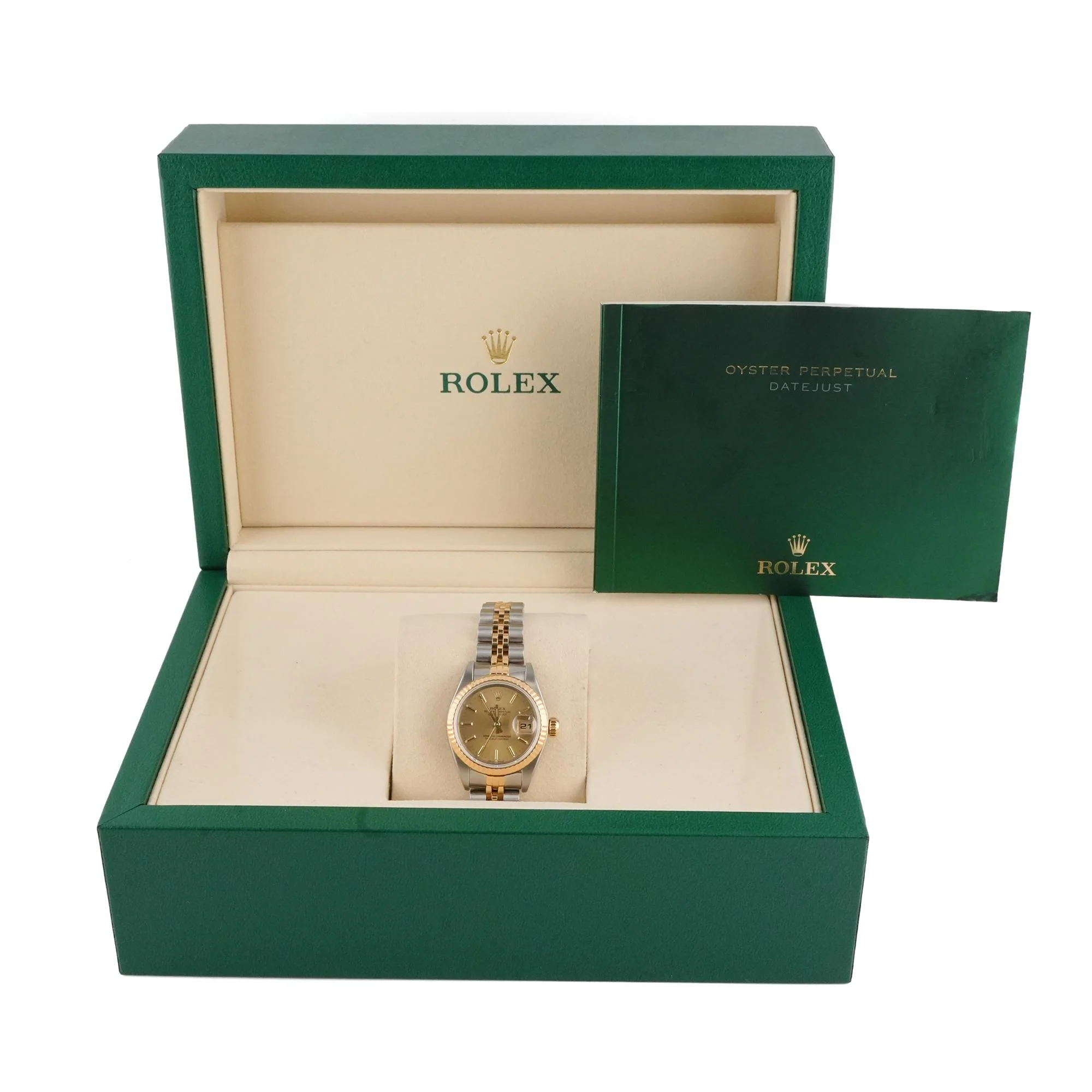 Rolex 79173 Lady-Datejust 26 mm Fluted Bezel Champagne Index Dial Jubilee Bracelet Box 2001 - Image 2
