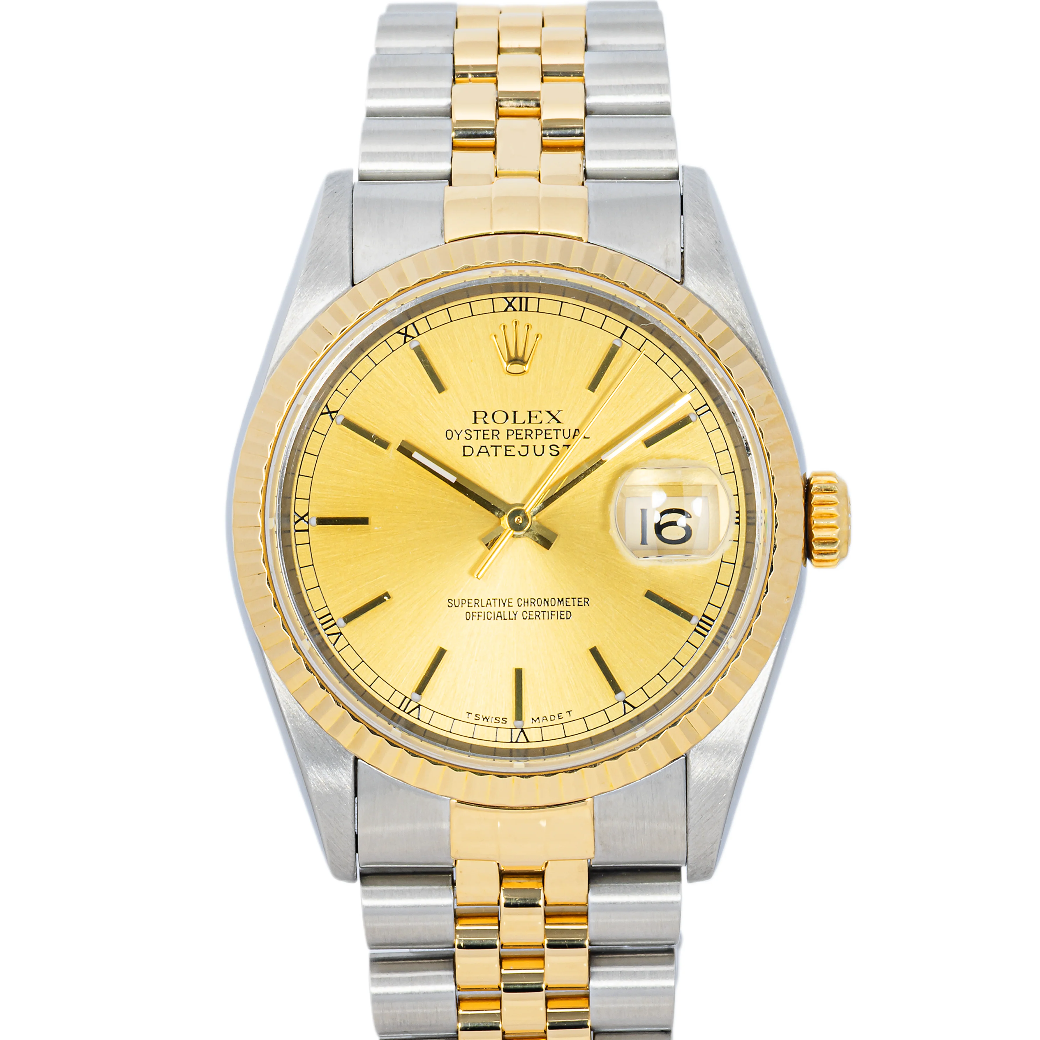 Rolex Datejust 36mm 16233 Fluted Bezel Champagne Dial Jubilee Bracelet Box & Papers 2000